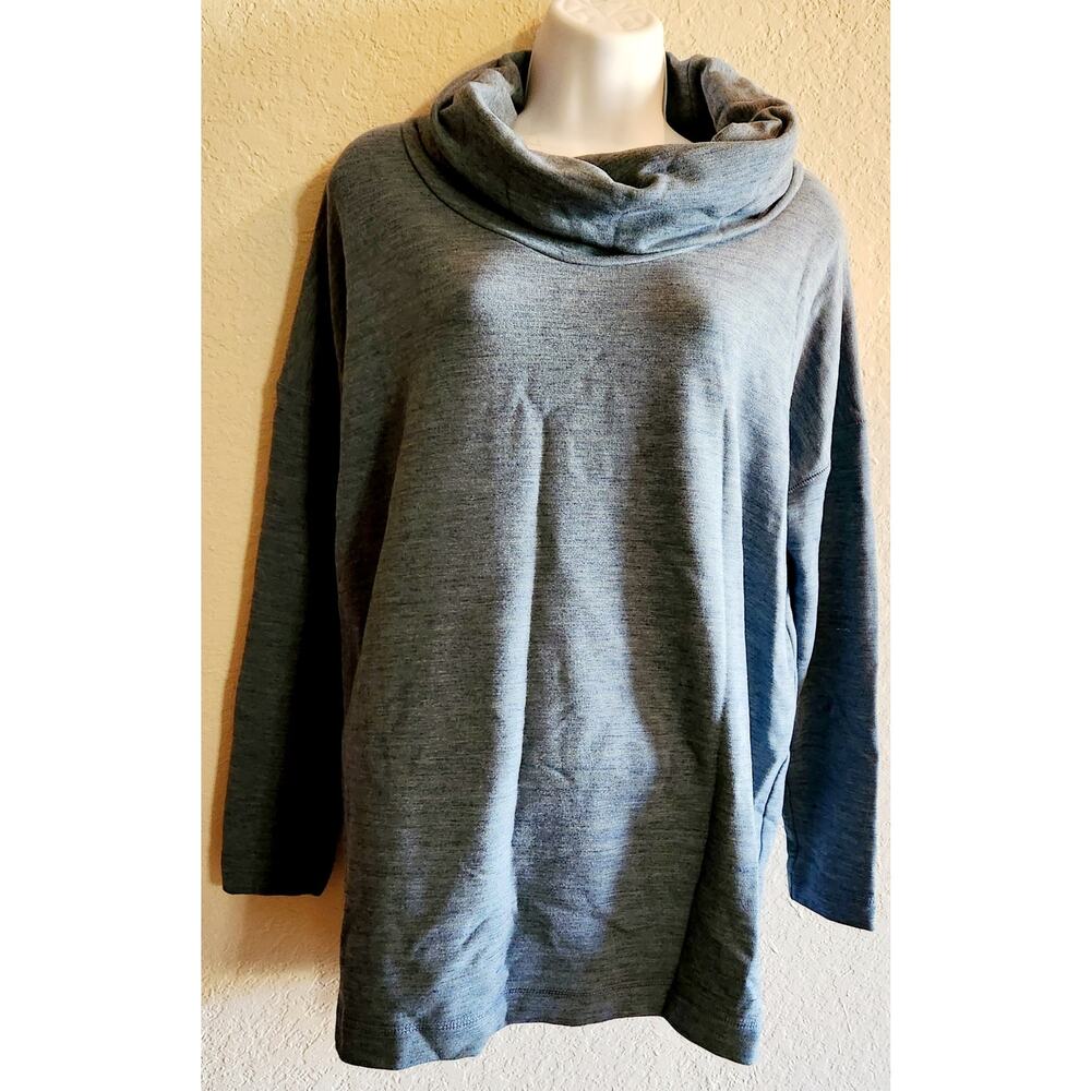 Lou & Grey Blue Marled Cowl Neck Athleisure Top Medium Soft Vented Side Seams